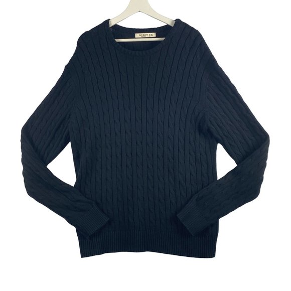 Old Navy Sweater Mens XL Cotton Black Cable Knit Crew Neck Long Sleeve Pullover - Picture 1 of 14
